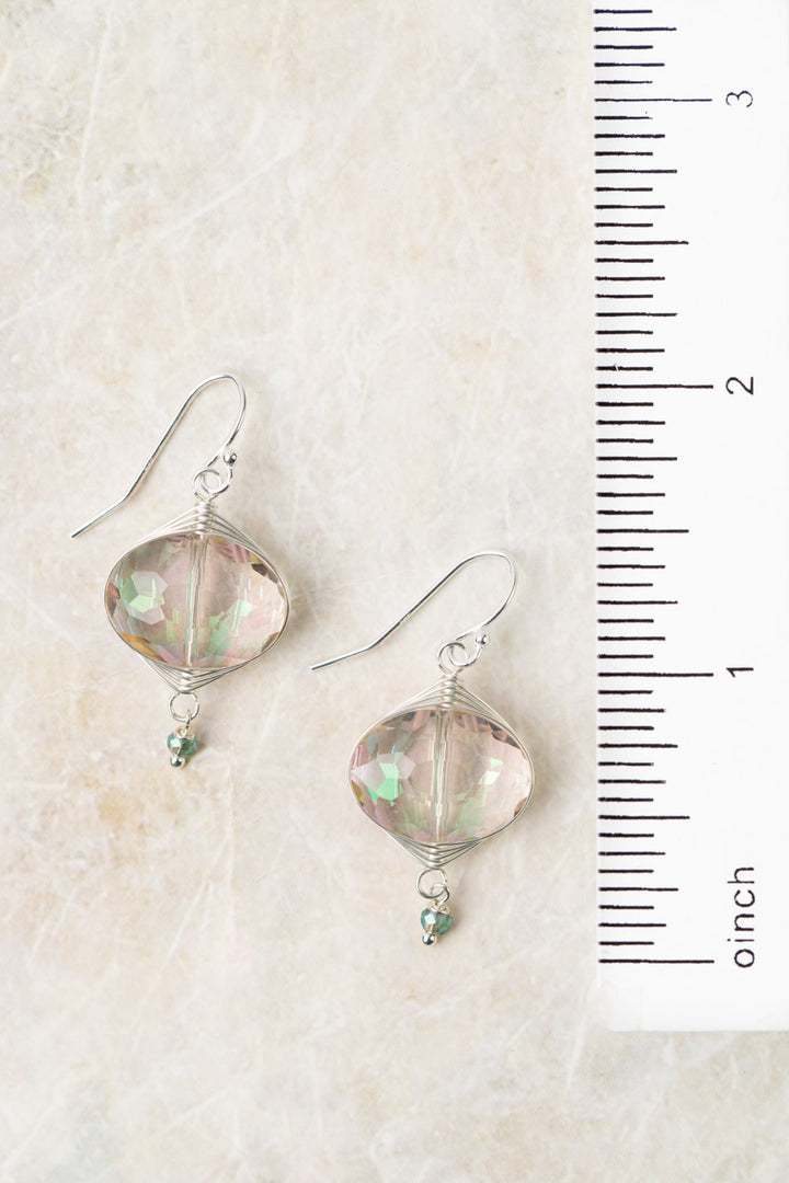 Herringbone Faceted Light Pink Crystal With Rainbow Shift Herringbone Earrings