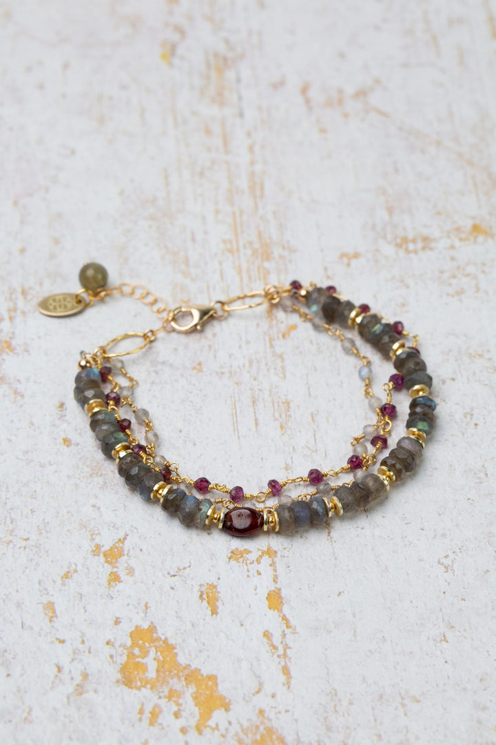 Holly 7.5-8.5" Labradorite And Garnet Multistrand Bracelet