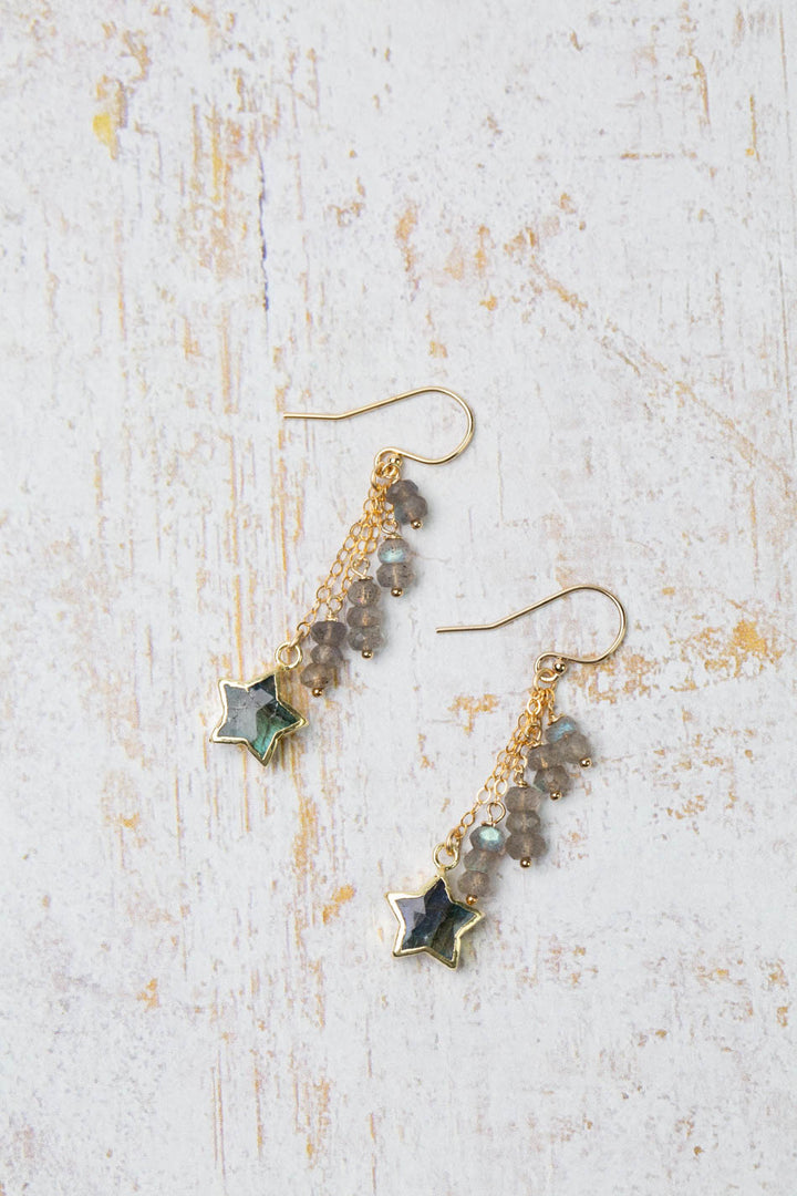 Holly Gold Plated Labradorite Star Bezel Cluster Earrings