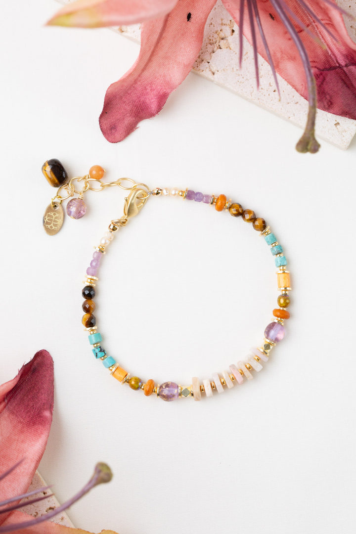 Joy 7.5-8.5" Cats Eye, Pink Opal, Turquoise Simple Bracelet