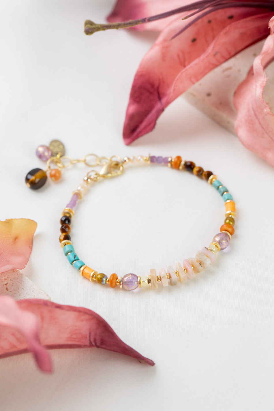 Joy 7.5-8.5" Cats Eye, Pink Opal, Turquoise Simple Bracelet
