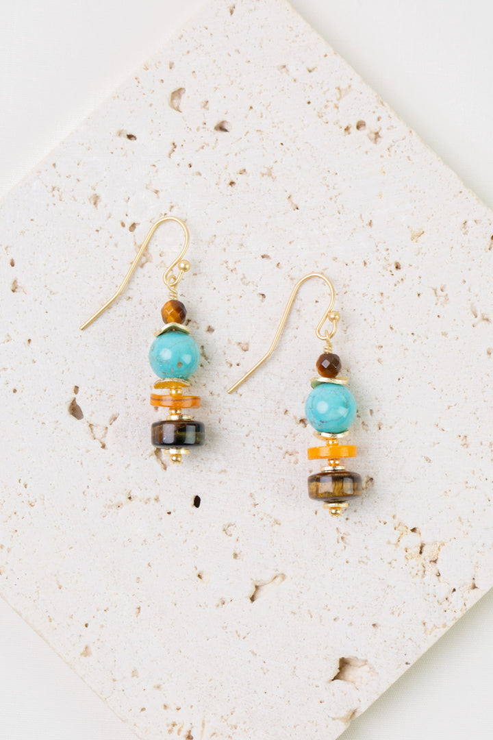 Joy Cats Eye, Turquoise, Shell Simple Earrings