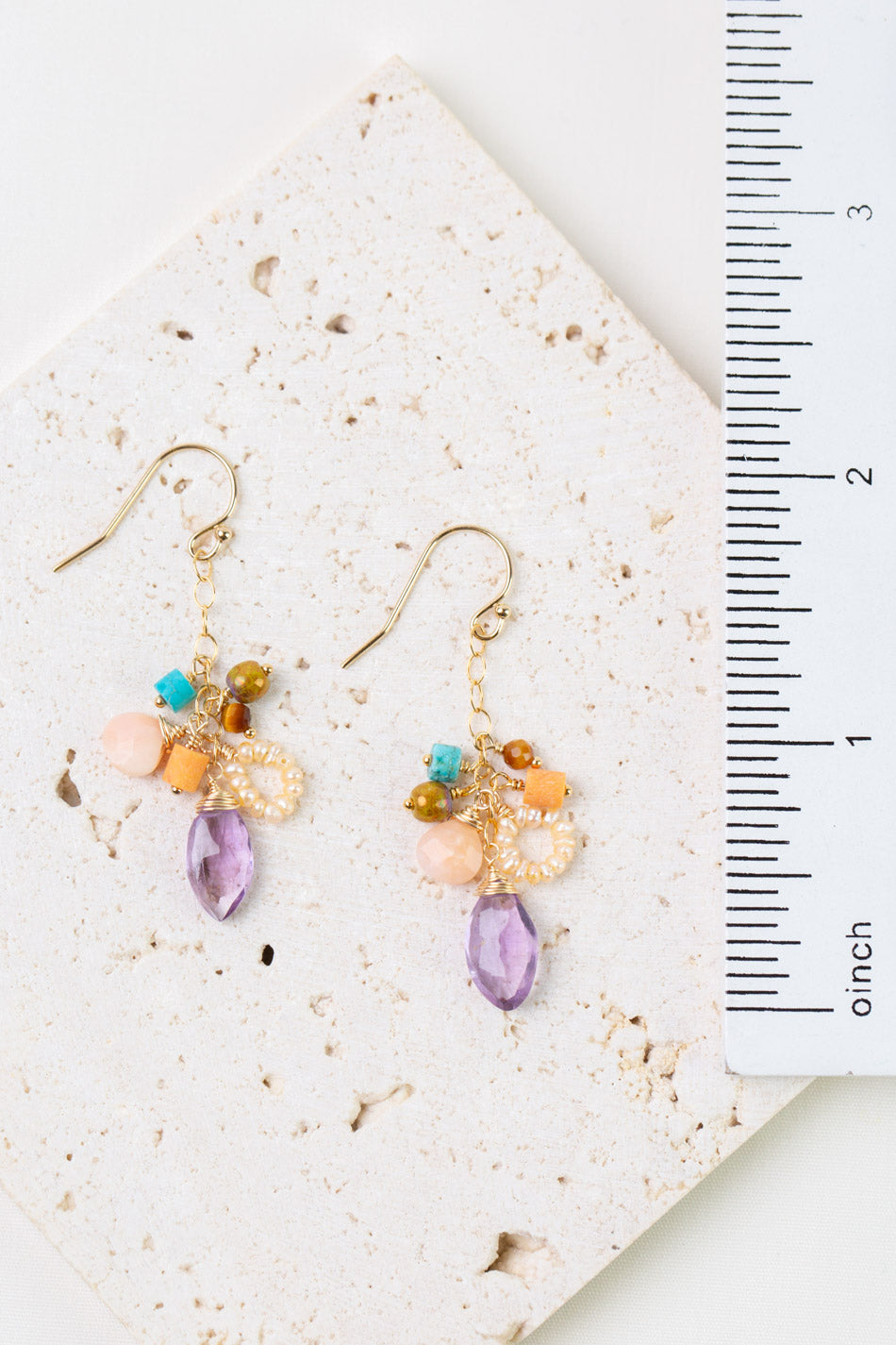 Joy Amethyst Briolette, Turquoise, Pink Opal Cluster Earrings