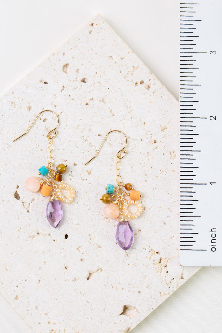 Joy Amethyst Briolette, Turquoise, Pink Opal Cluster Earrings