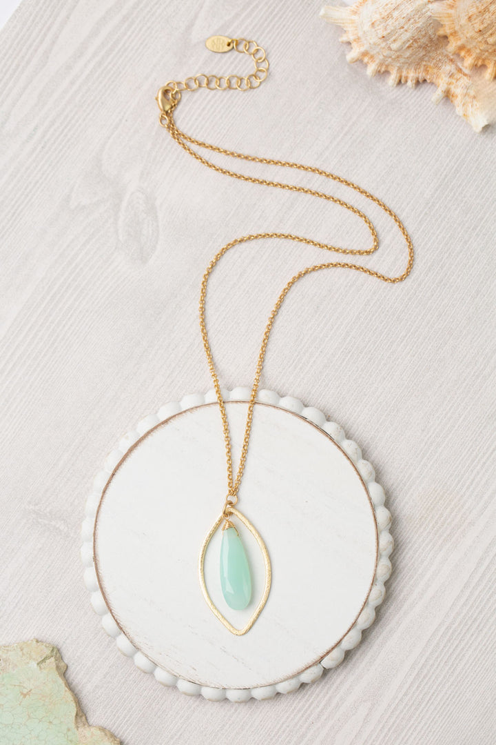 Limited Edition 20-22" Faceted Chalcedony Long Drop With Brushed Gold Oval Simple Necklace