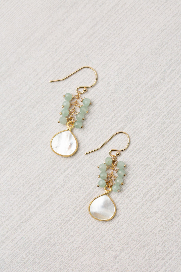 Limited Edition Faceted Chalcedony With Mother Of Pearl Teardrop Bezel Cluster Earrings