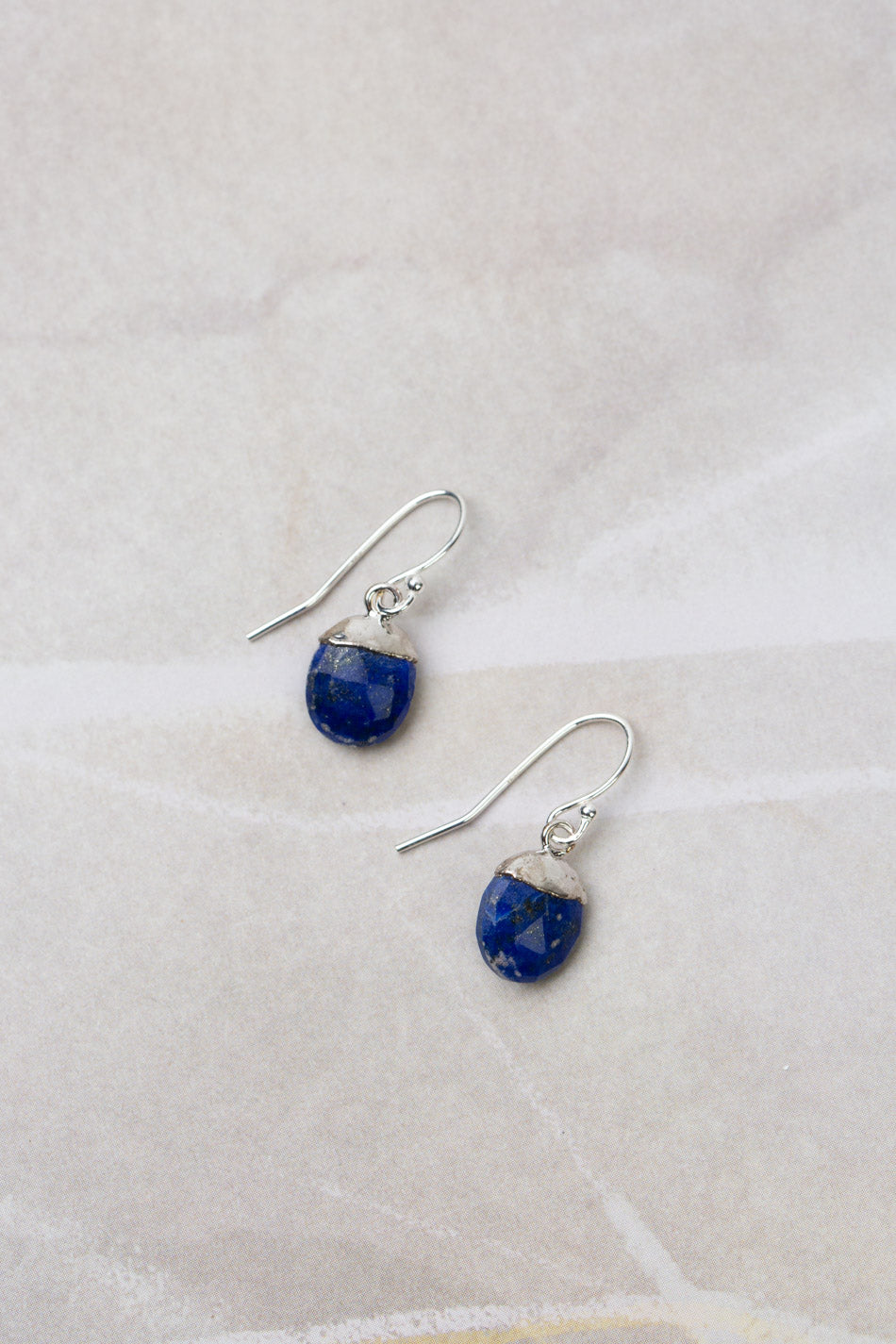 Limited Edition Faceted Silver Plated Lapis Lazuli Oval Bezel Simple Earrings