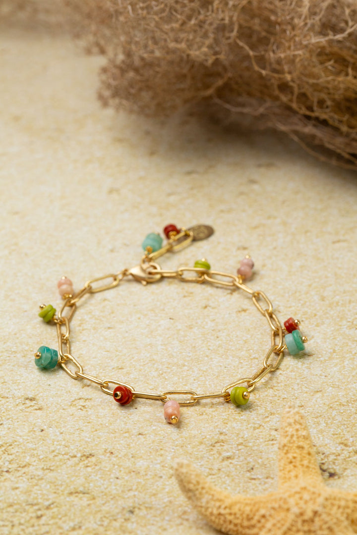 Mango Tango 7.5-8.5" Red Jasper, Amazonite, Opal Simple Bracelet