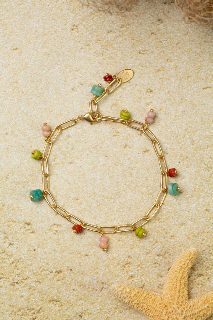 Mango Tango 7.5-8.5" Red Jasper, Amazonite, Opal Simple Bracelet