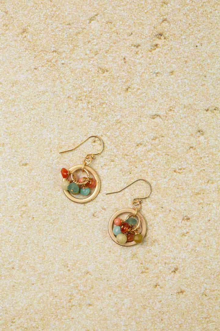 Mango Tango Carnelian, Amazonite, Opal, Roman Glass Hoop Earrings