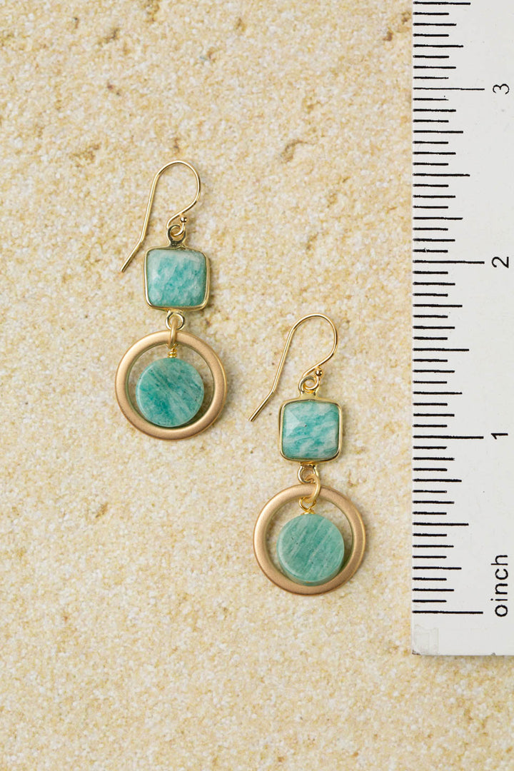 Mango Tango Amazonite Coin Shaped Bezel Simple Earrings