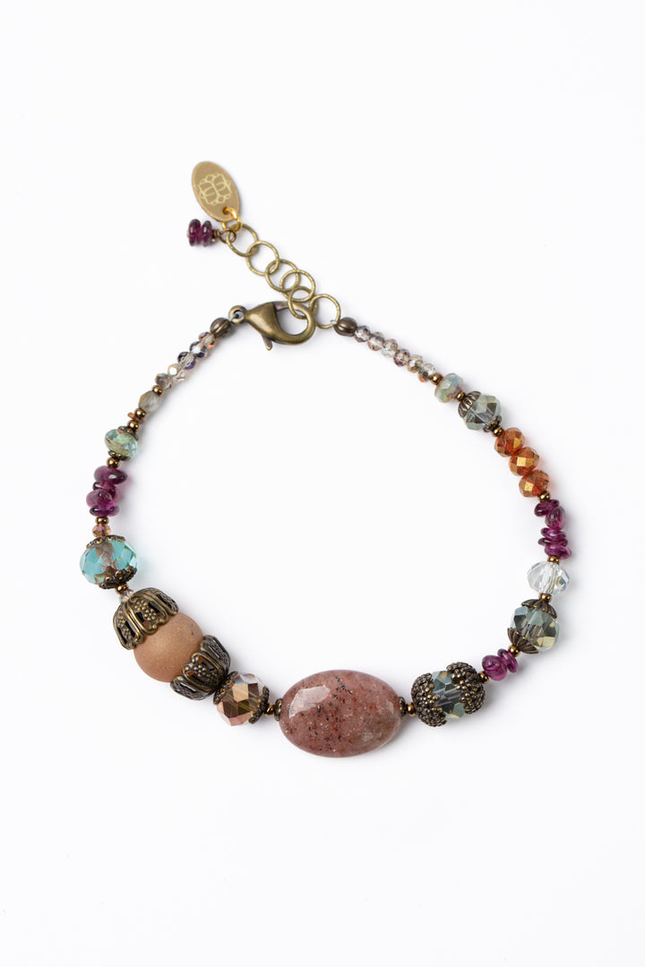 Mauve Mix 7.75-8.75" Czech Glass, Druzy, Lepidolite Quartz Simple Bracelet