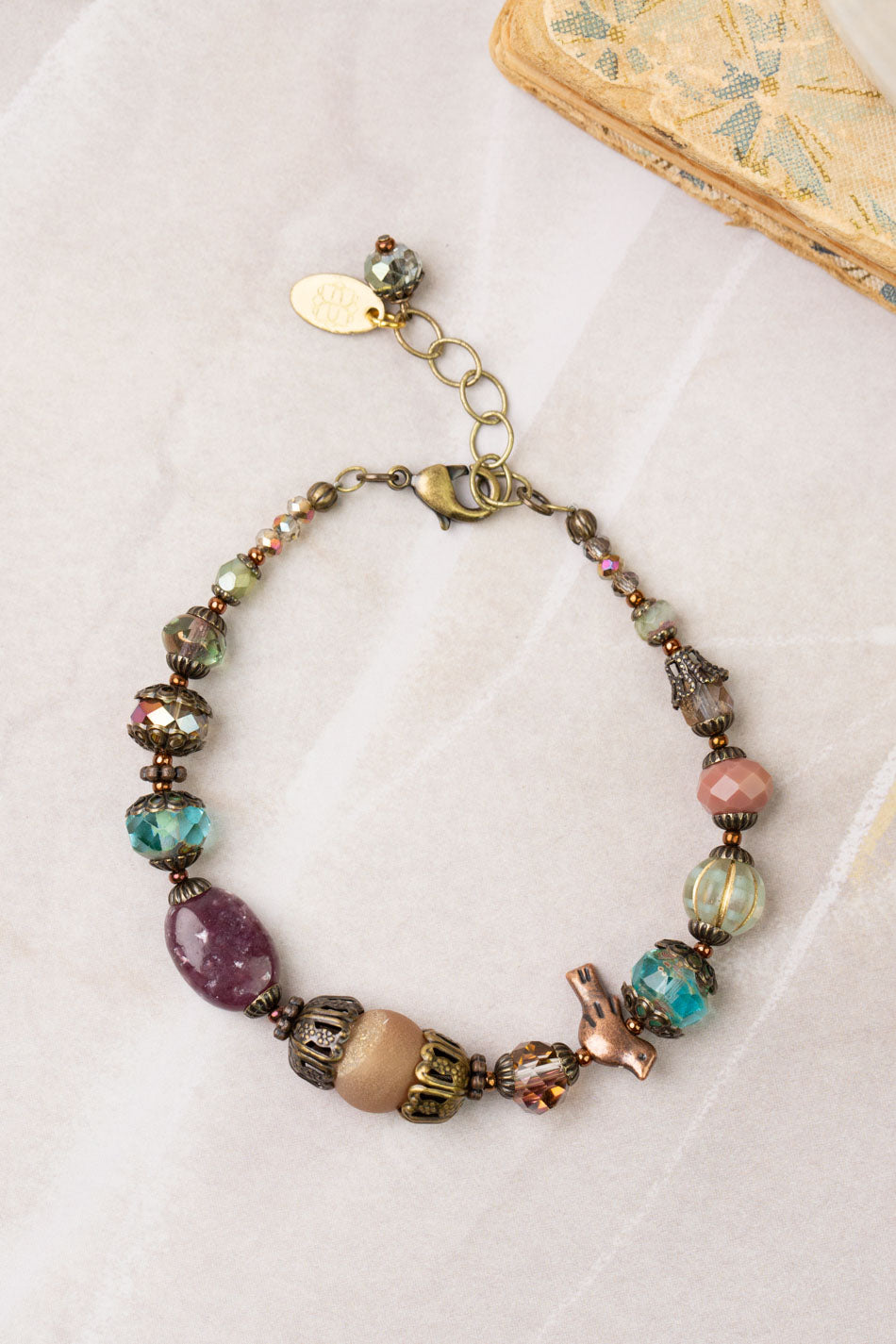 Mauve Mix 7.75-8.75" Czech Glass, Druzy, Lepidolite Quartz Simple Bracelet