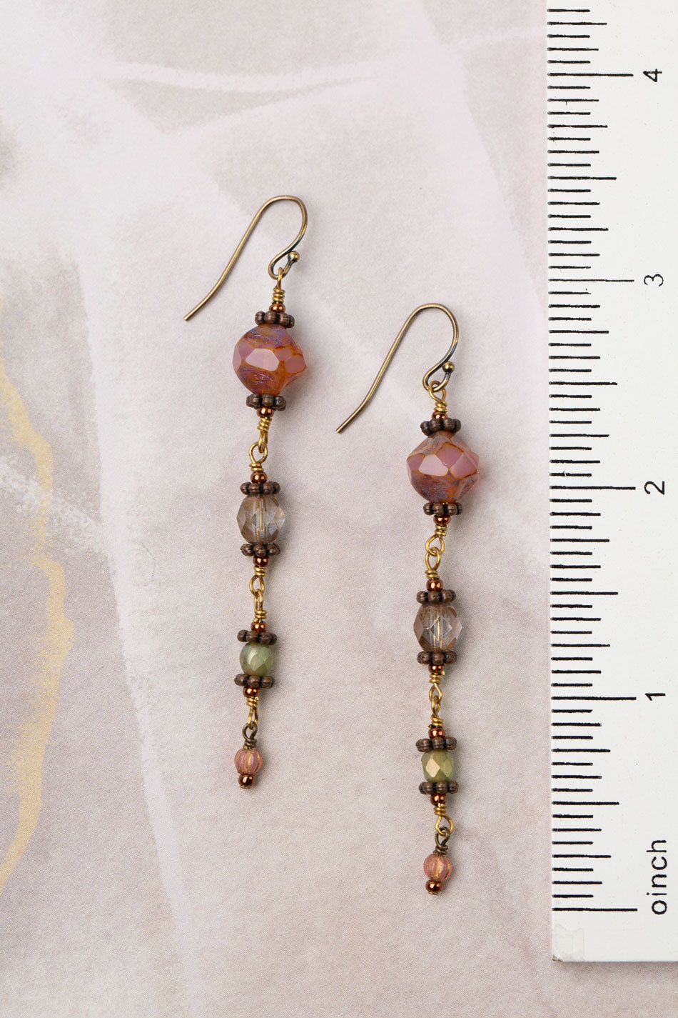 Mauve Mix Czech Glass Cascading Dangle Earrings