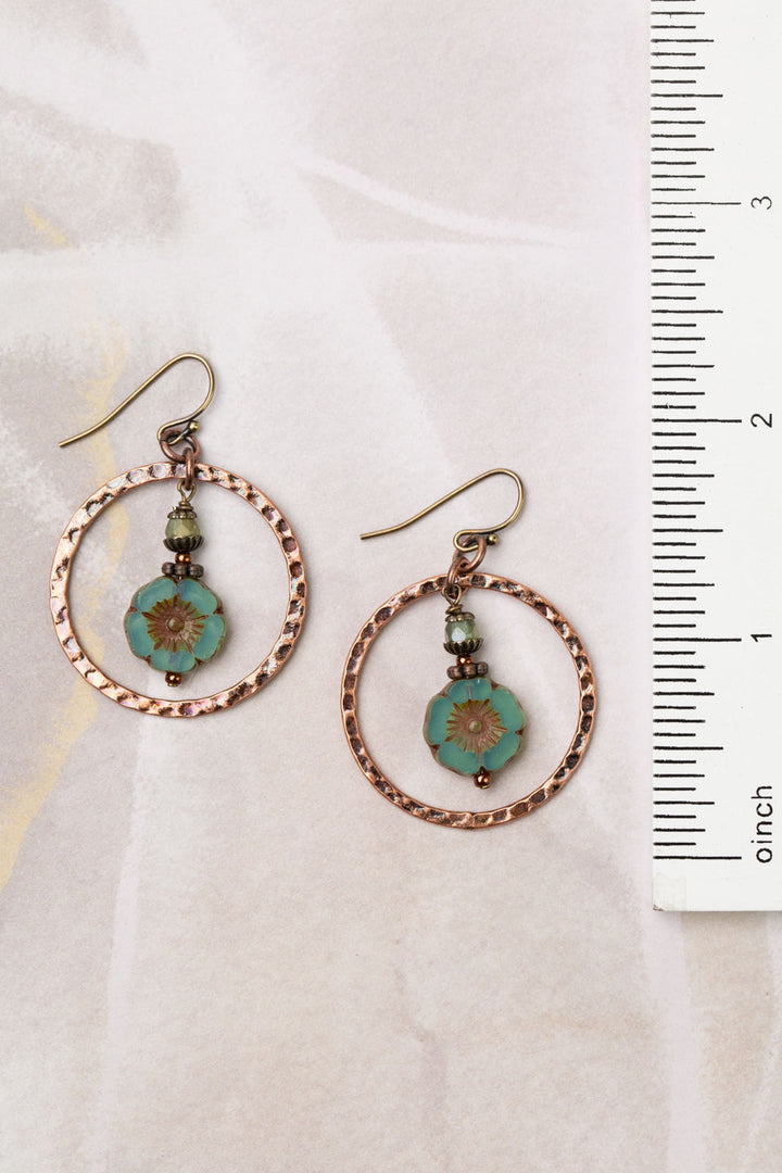 Mauve Mix Czech Glass with Hammered Antique Copper Plated Brass Hoop Hoop Earrings