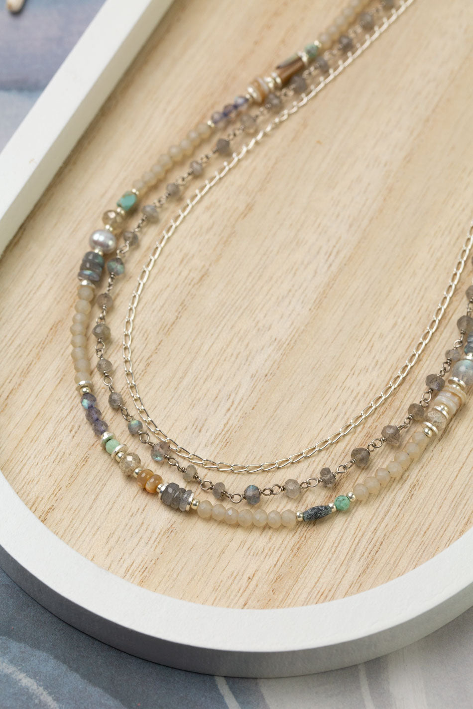 Mystic 18.5-20.5" Abalone, Labradorite, Freshwater Pearl Multistrand Necklace