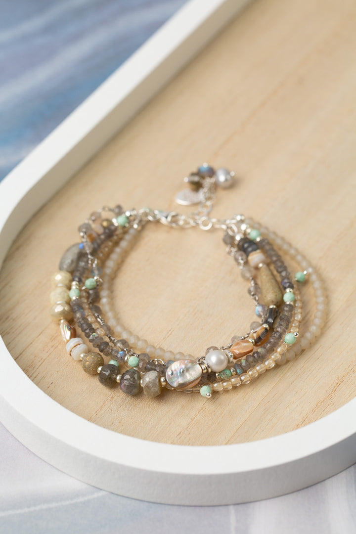 Mystic 7.5-8.5" Labradorite And Abalone Multistrand Bracelet