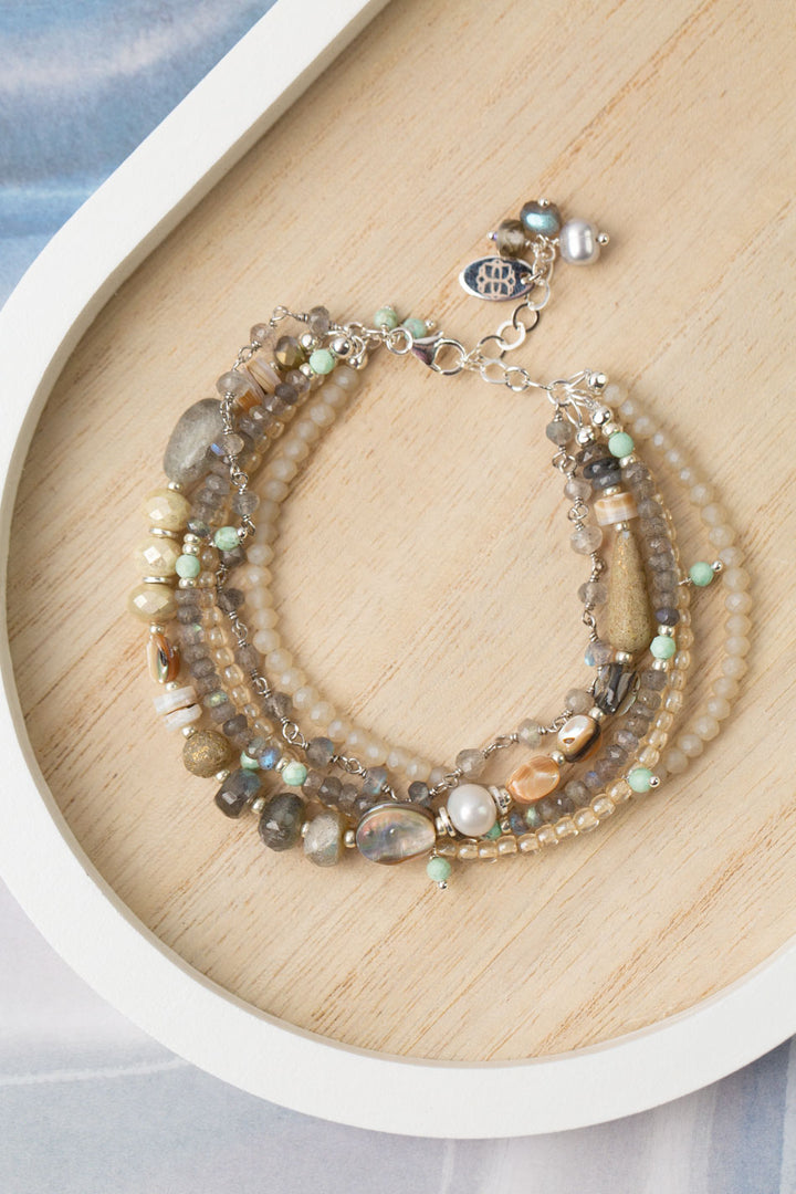 Mystic 7.5-8.5" Labradorite And Abalone Multistrand Bracelet