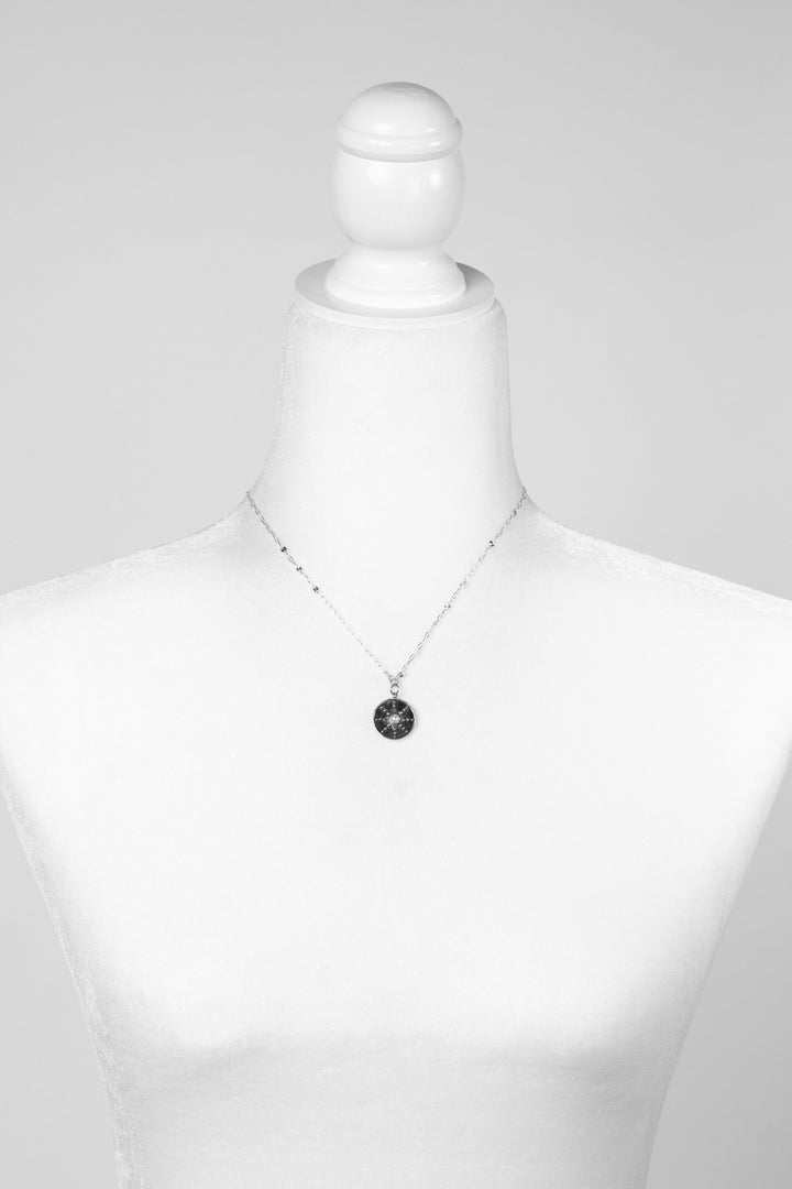 Mystic 15.5-17.5" Oxidized Sterling Silver Star Pendant With Pearl Simple Necklace