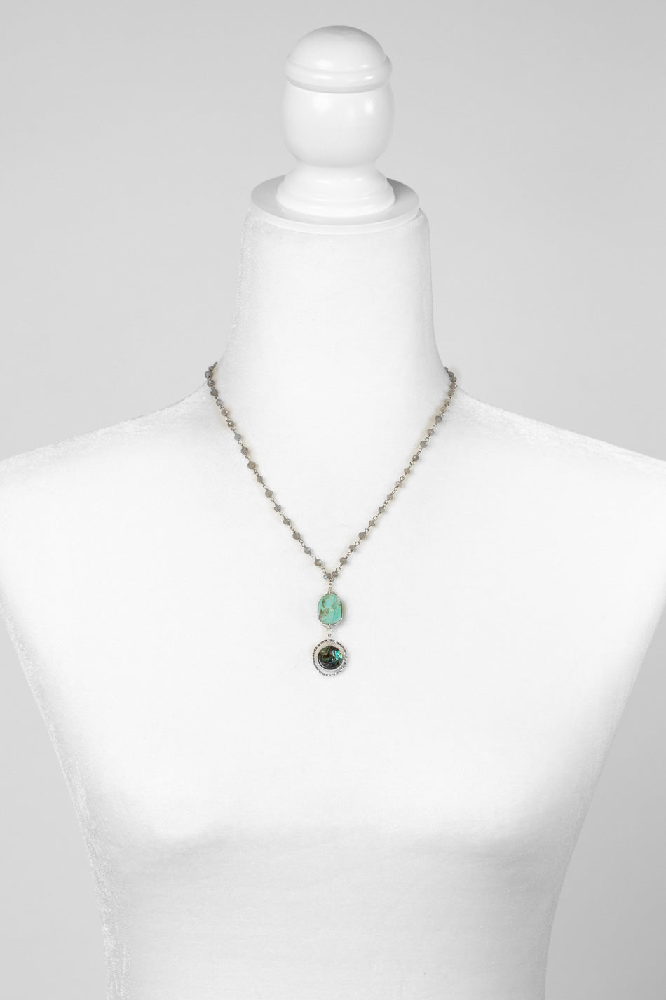 Mystic 17-19" Turquoise With Abalone, Labradorite Simple Necklace