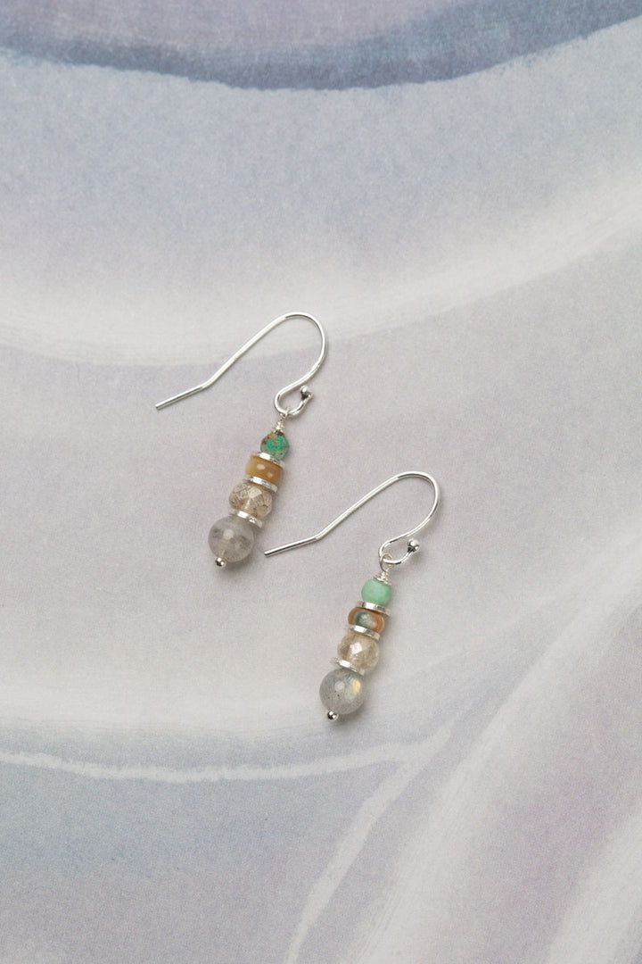 Mystic Labradorite, Turquoise, Abalone Simple Earrings