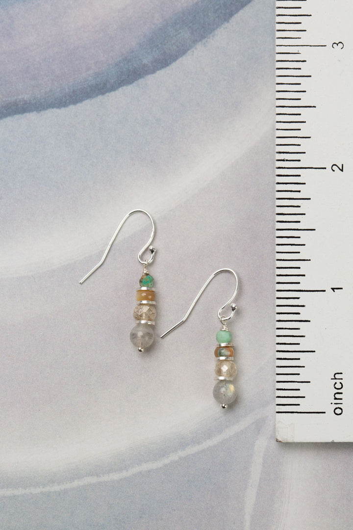 Mystic Labradorite, Turquoise, Abalone Simple Earrings