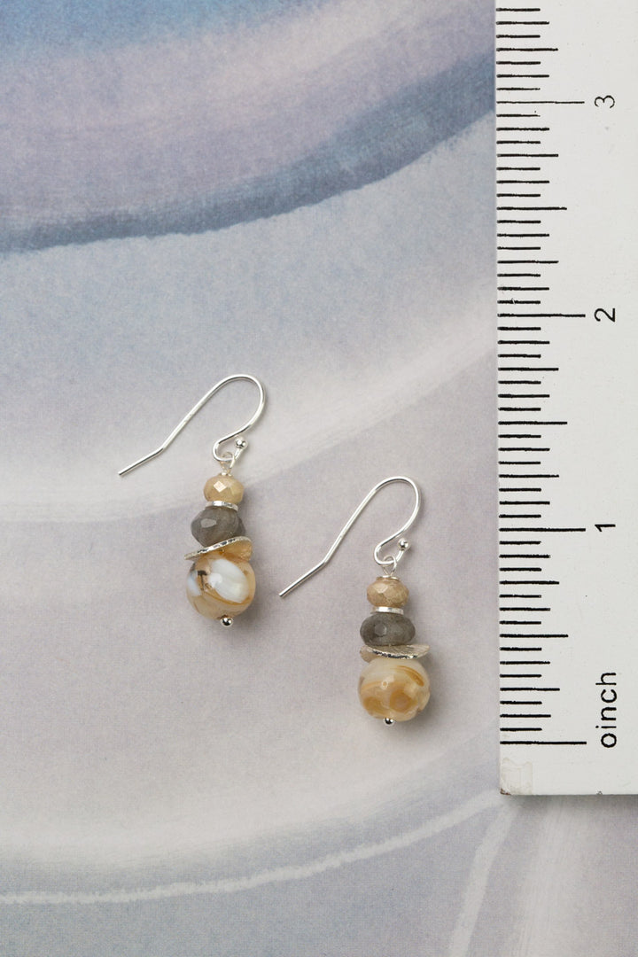 Mystic Shell, Labradorite, Czech Glass Simple Earrings