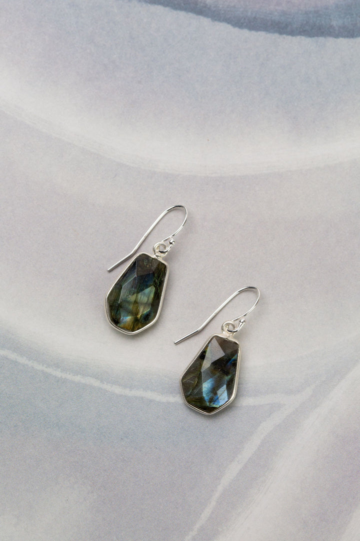 Mystic Faceted Coffin Shaped Labradorite Simple Earrings