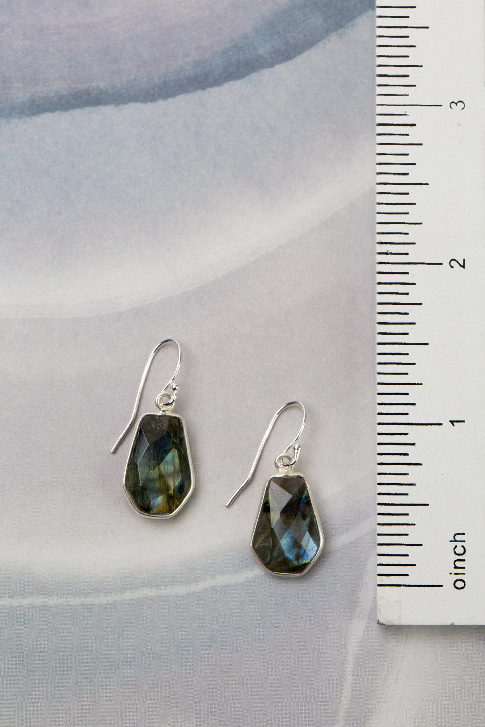 Mystic Faceted Coffin Shaped Labradorite Simple Earrings