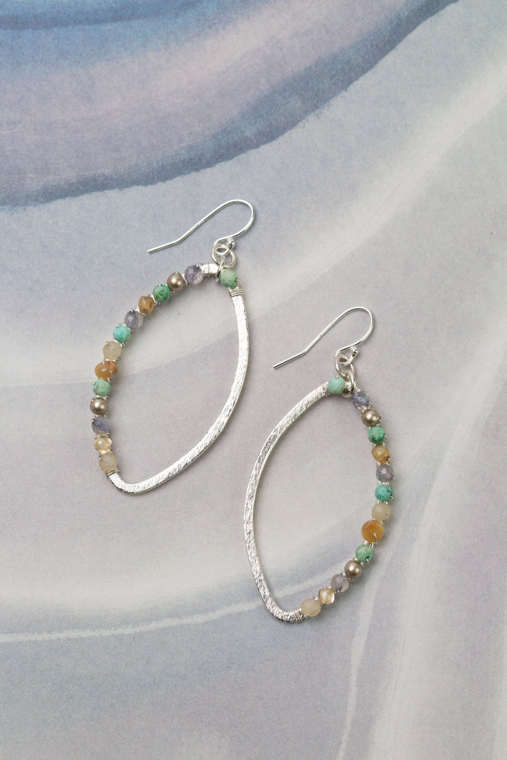 Mystic Turquoise, Freshwater Pearl, Czech Glass And Abalone Hoop Earrings