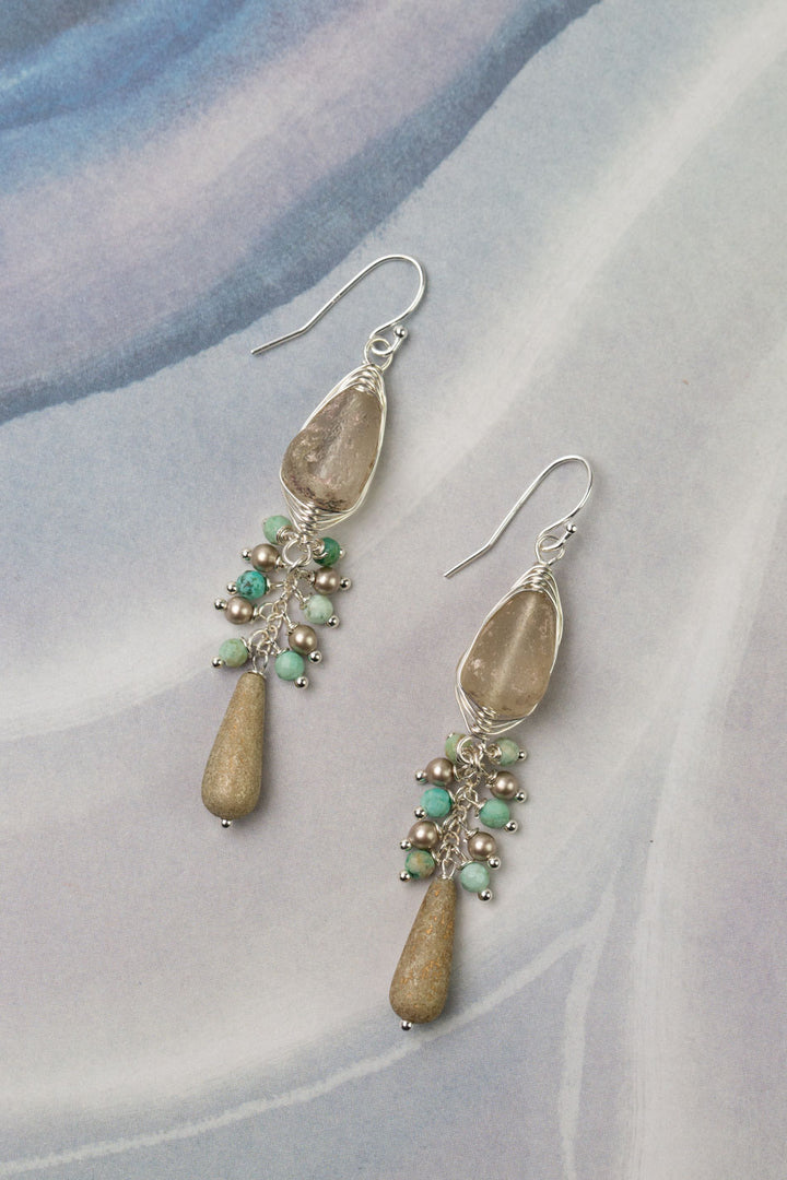 Mystic Czech Glass With Turquoise And Freshwater Pearl Herringbone Earrings