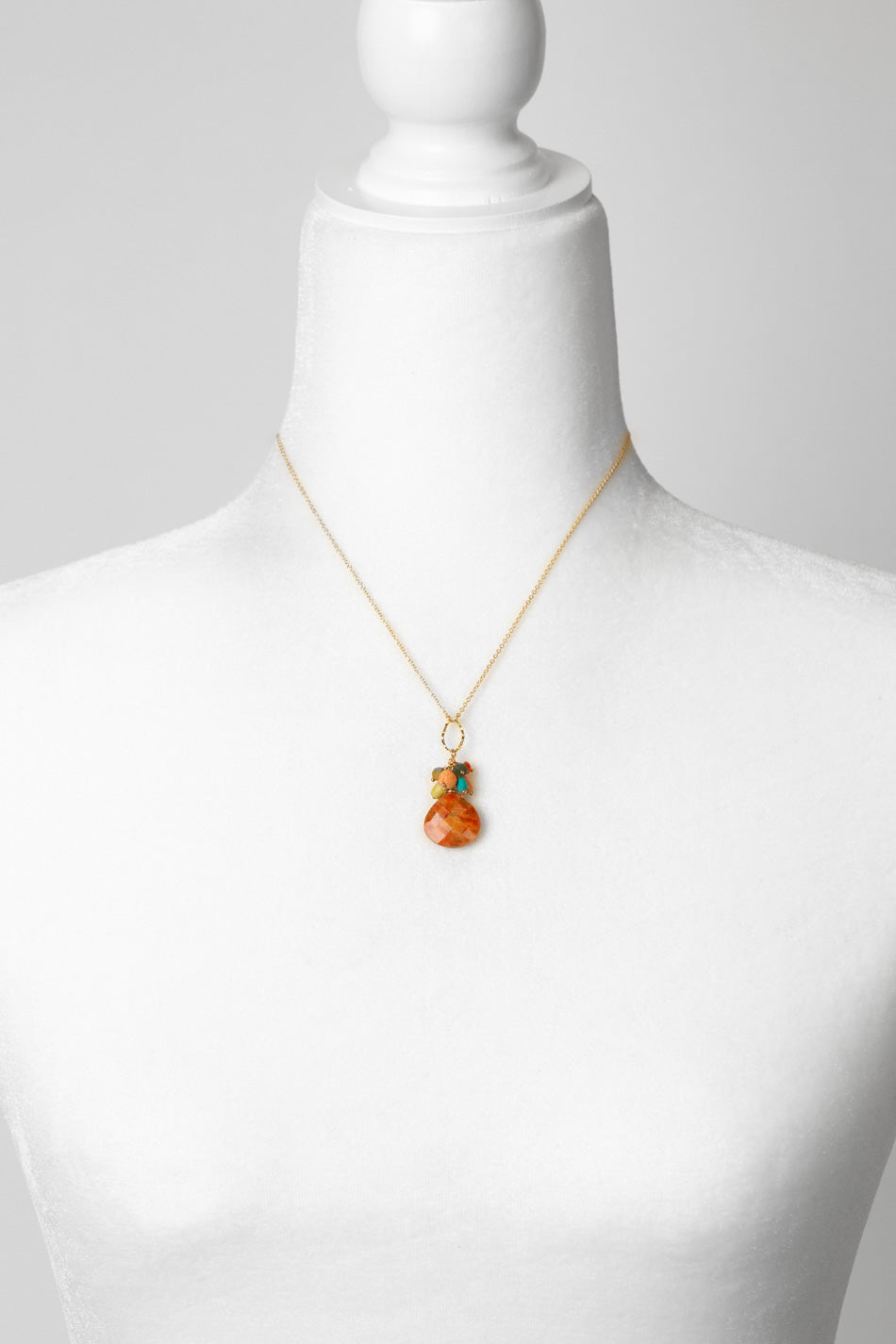 Mango Tango 16-18" Natural Orange Turquoise With Roman Glass, Carnelian, Turquoise, Jade Cluster Necklace
