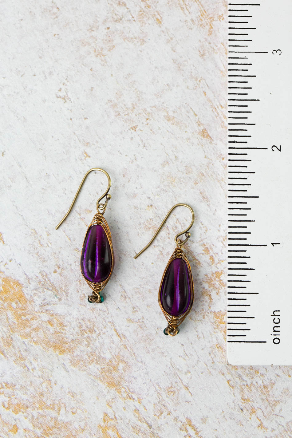 Mardi Gras Czech Glass Herringbone Earrings