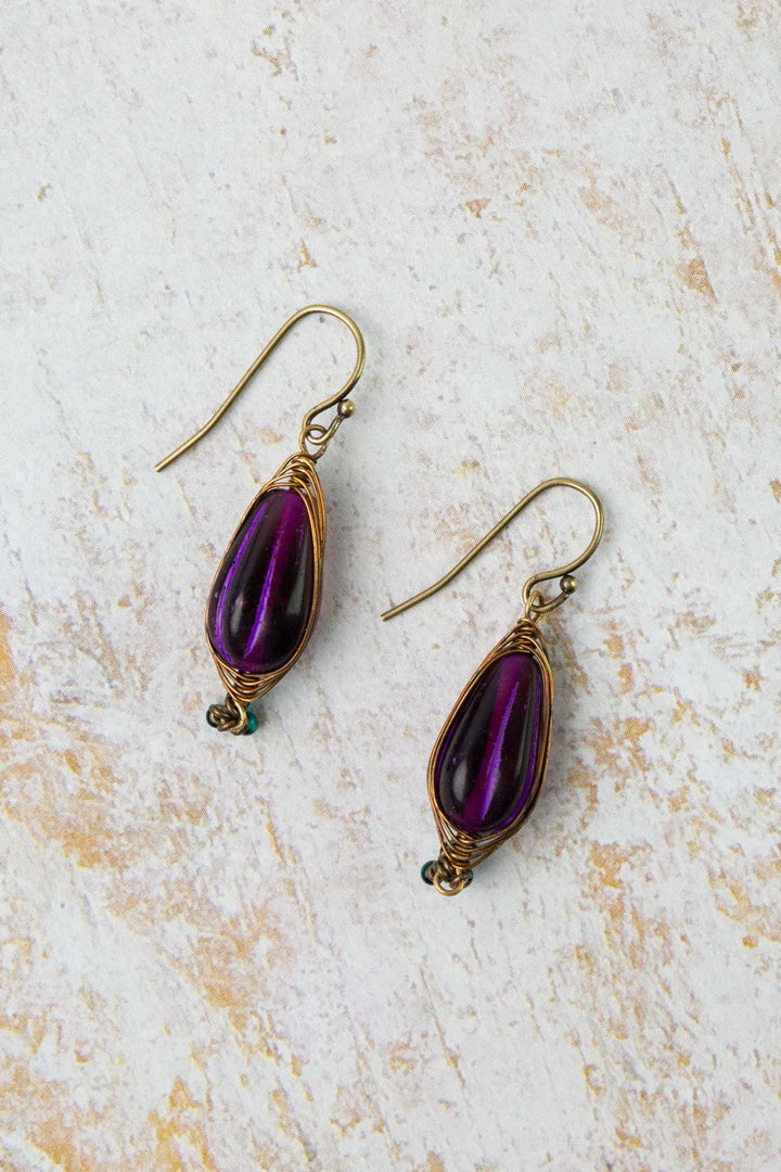 Mardi Gras Czech Glass Herringbone Earrings