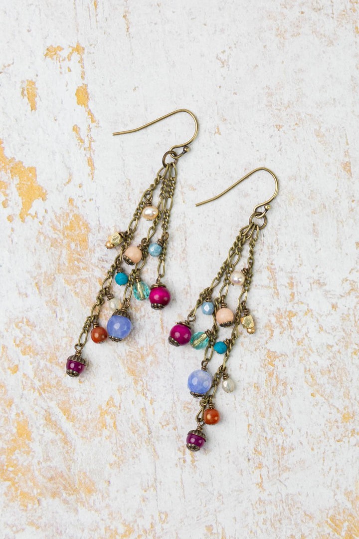 Mardi Gras Czech Glass, Pearl, Jade Tassel Earrings