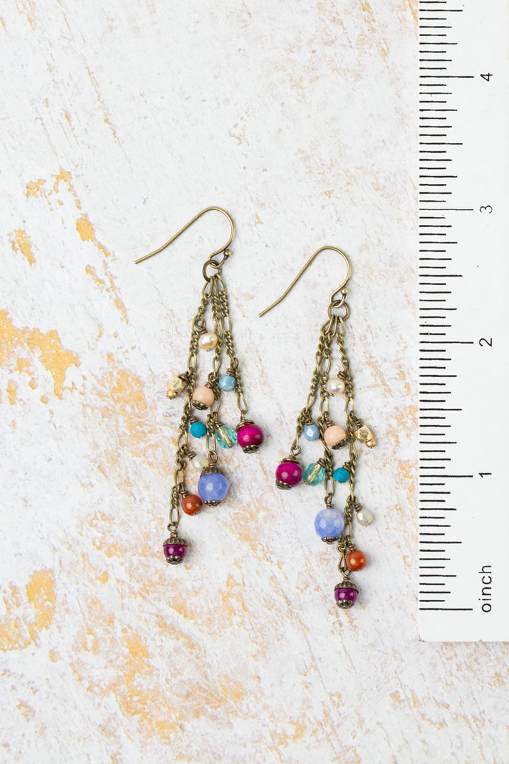 Mardi Gras Czech Glass, Pearl, Jade Tassel Earrings