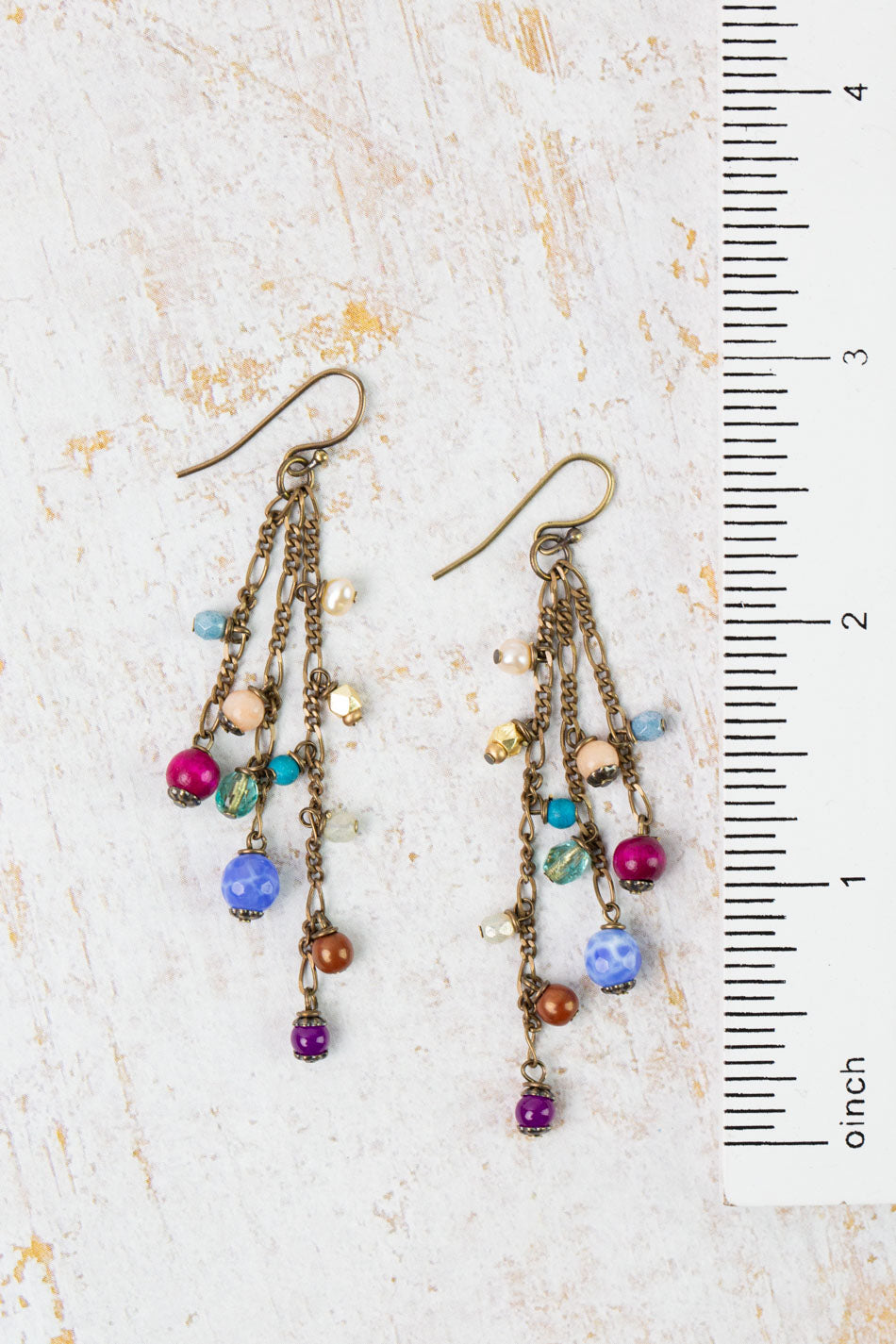 Mardi Gras Czech Glass, Pearl, Jade Tassel Earrings