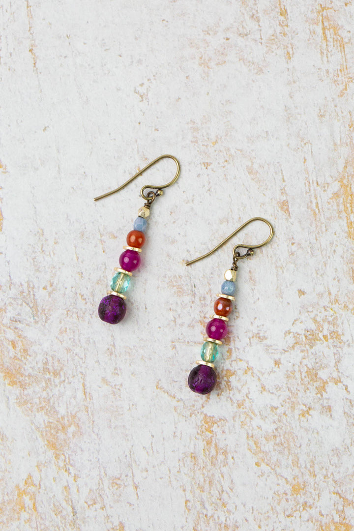 Mardi Gras Czech Glass Stacked Simple Earrings