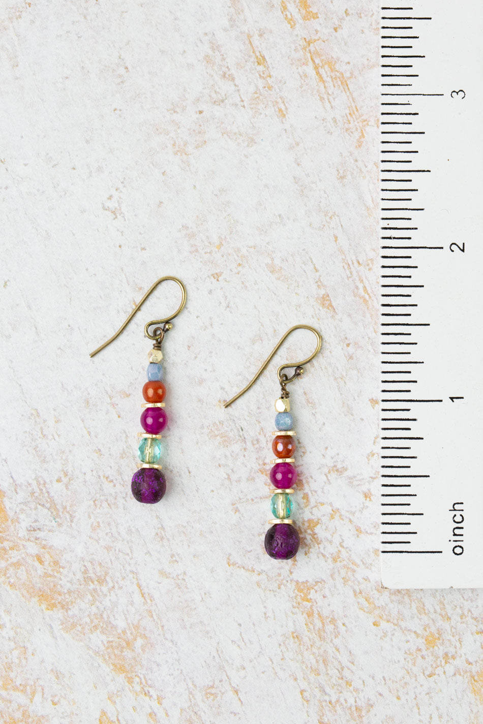Mardi Gras Czech Glass Stacked Simple Earrings