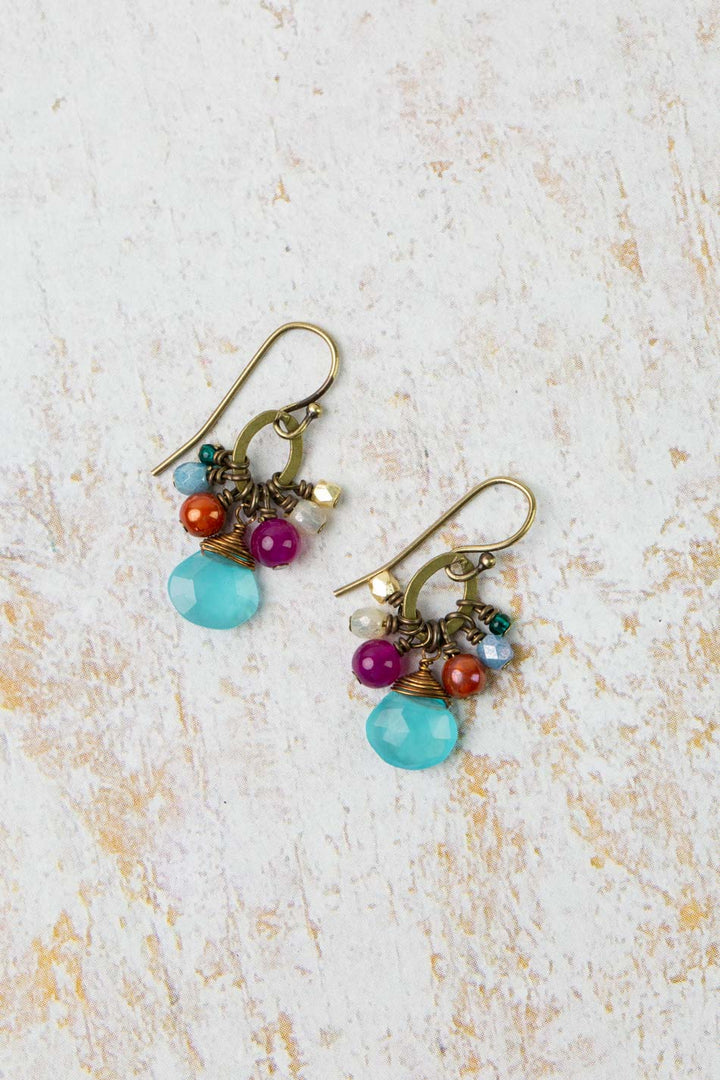 Mardi Gras Chalcedony, Czech Glass Cluster Earrings
