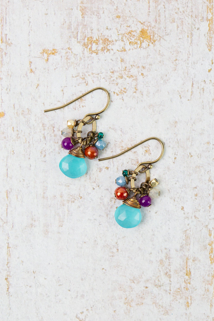 Mardi Gras Chalcedony, Czech Glass Cluster Earrings