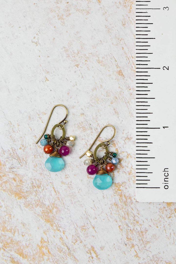 Mardi Gras Chalcedony, Czech Glass Cluster Earrings