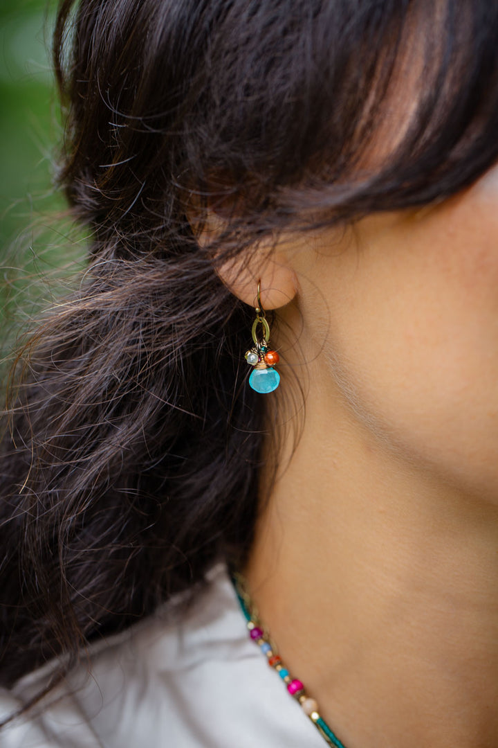 Mardi Gras Chalcedony, Czech Glass Cluster Earrings