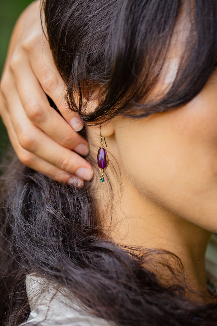 Mardi Gras Czech Glass Herringbone Earrings