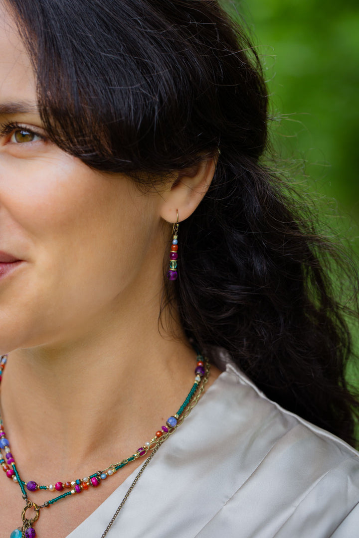 Mardi Gras Czech Glass Stacked Simple Earrings
