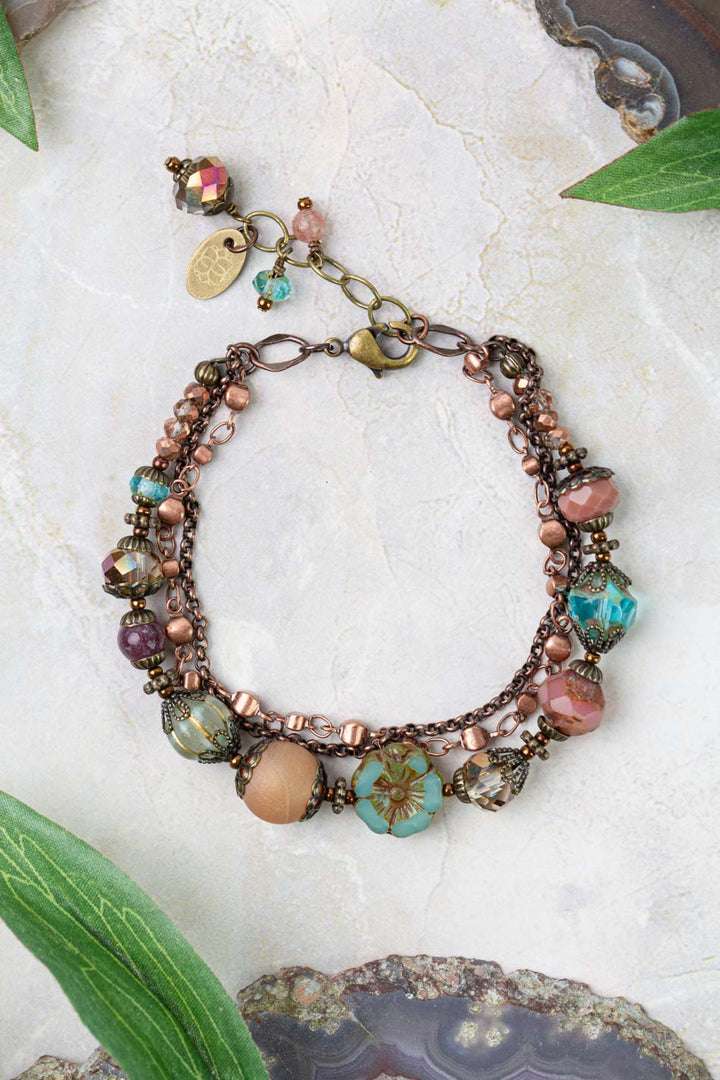 Mauve Mix 7.5-8.5" Czech Glass, Druzy, Lepidolite Quartz, Multistrand Bracelet