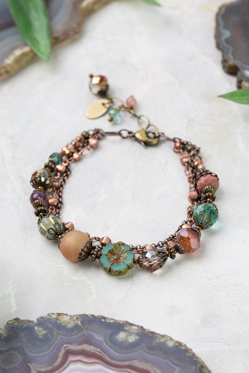 Mauve Mix 7.5-8.5" Czech Glass, Druzy, Lepidolite Quartz, Multistrand Bracelet