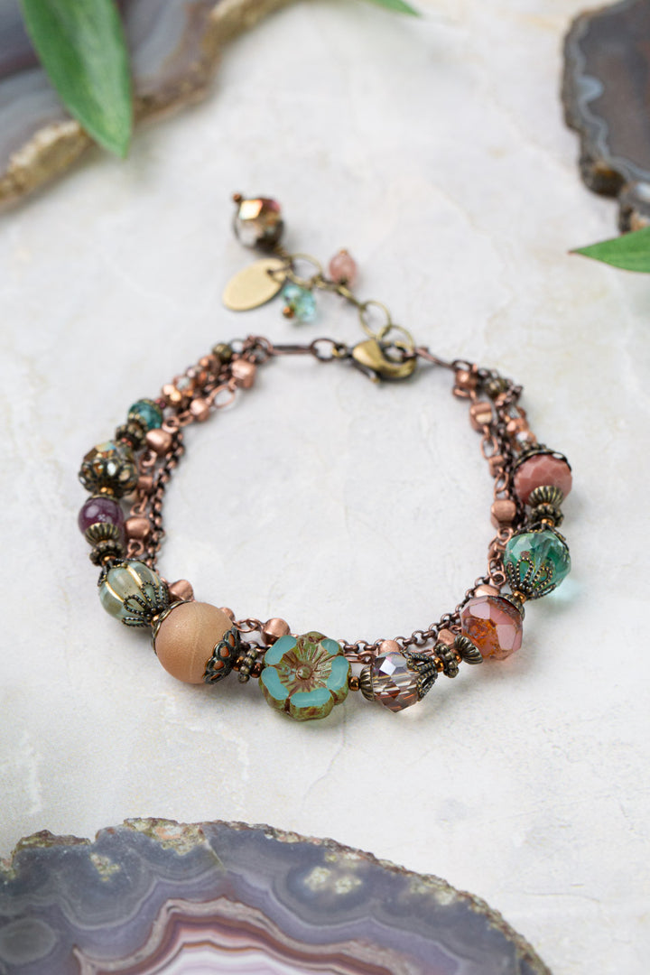 Mauve Mix 7.5-8.5" Czech Glass, Druzy, Lepidolite Quartz, Multistrand Bracelet