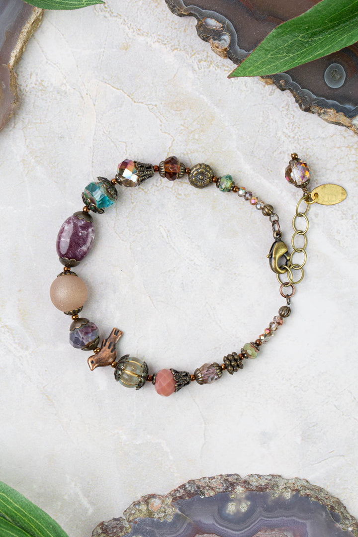 Mauve Mix 7.75-8.75" Czech Glass, Druzy, Lepidolite Quartz Simple Bracelet