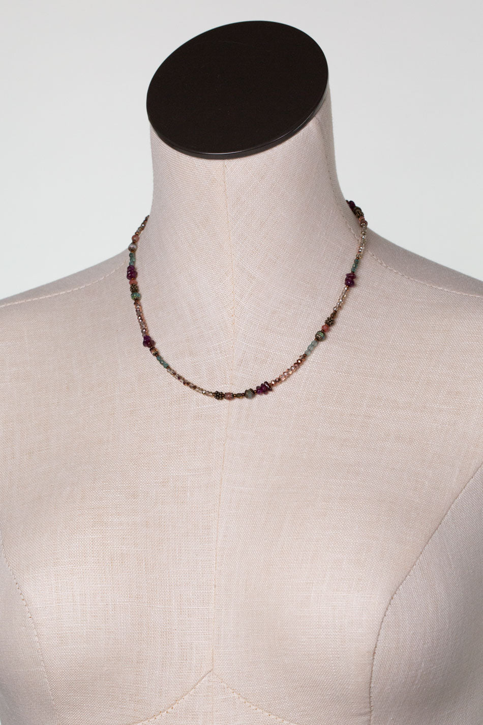 Mauve Mix 16.5-18" Garnet, Czech Glass, Lepidolite, Strawberry Quartz Collage Necklace